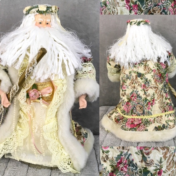 Vintage Santa Claus tree topper with floral jacket & flower crown - Picture 1 of 12